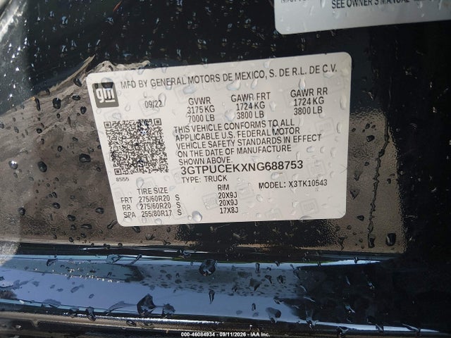 2022 GMC SIERRA 1500 4WD SHORT BOX ELEVATION 9