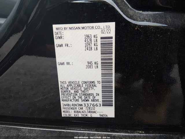 2022 NISSAN ALTIMA SV FWD 9