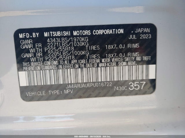 2023 MITSUBISHI OUTLANDER SPORT 2.0 ES AWC/2.0 LE AWC/2.0 RALLIART AWC/2.0 S AWC/2.0 SE AWC 9