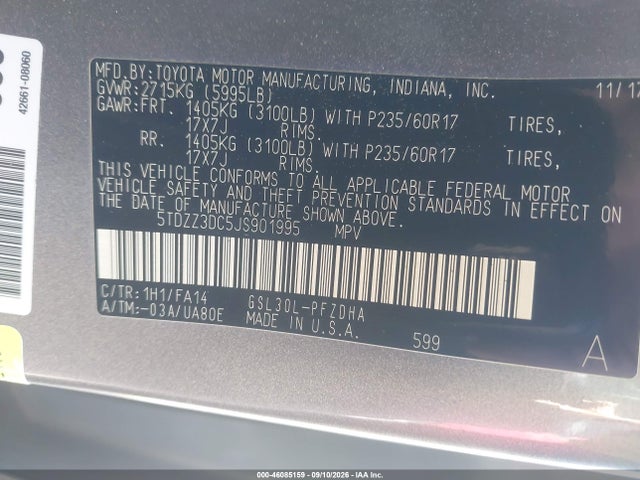 2018 TOYOTA SIENNA L 7 PASSENGER 9