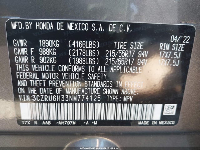 2022 HONDA HR-V AWD LX 9