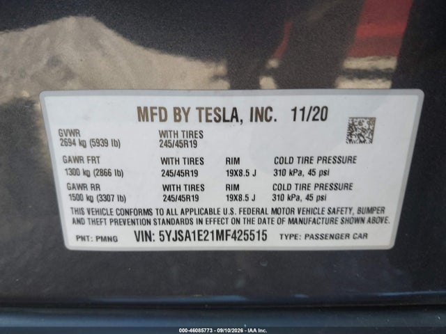 2021 TESLA MODEL S LONG RANGE DUAL MOTOR ALL-WHEEL DRIVE/LONG RANGE PLUS DUAL MOTOR ALL-WHEEL DRIVE 9