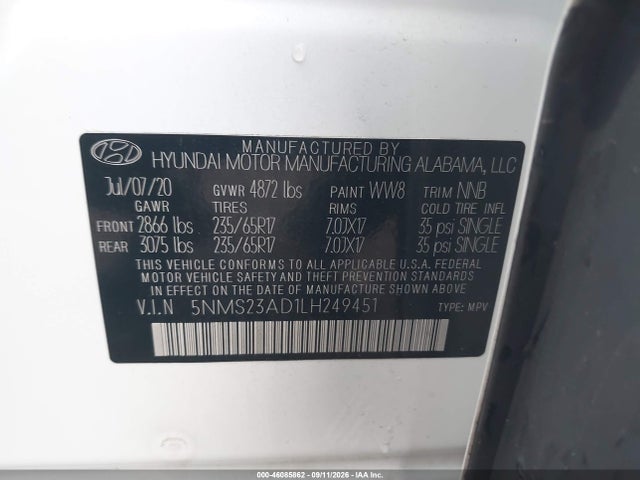 2020 HYUNDAI SANTA FE SE 9