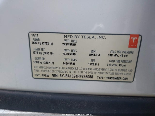 2017 TESLA MODEL S 100D/60D/75D/90D/P100D 9