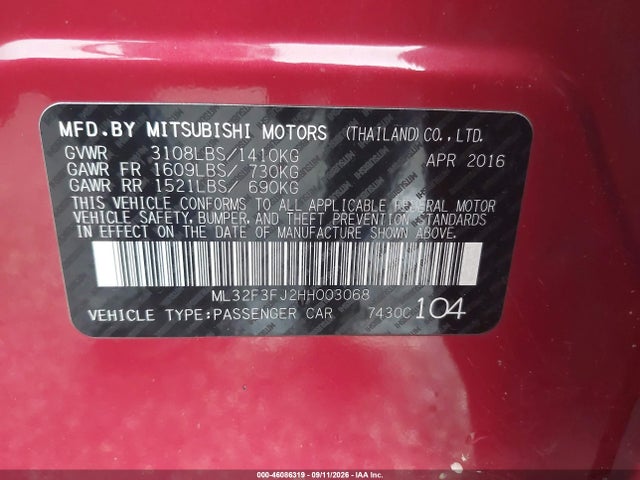 2017 MITSUBISHI MIRAGE G4 ES 9