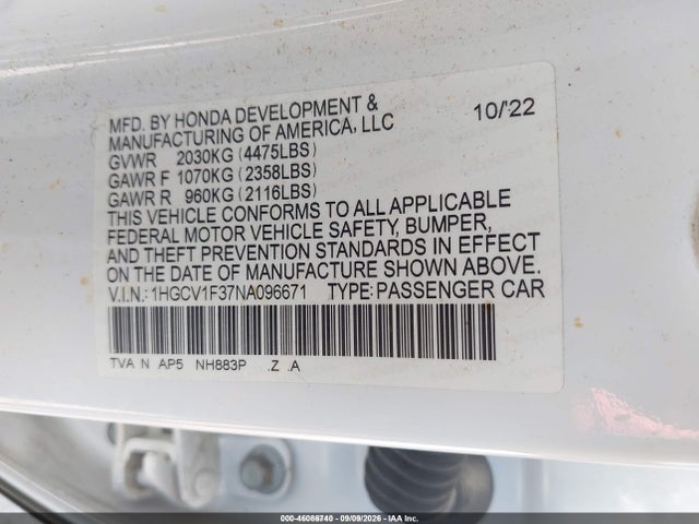 2022 HONDA ACCORD SPORT 9