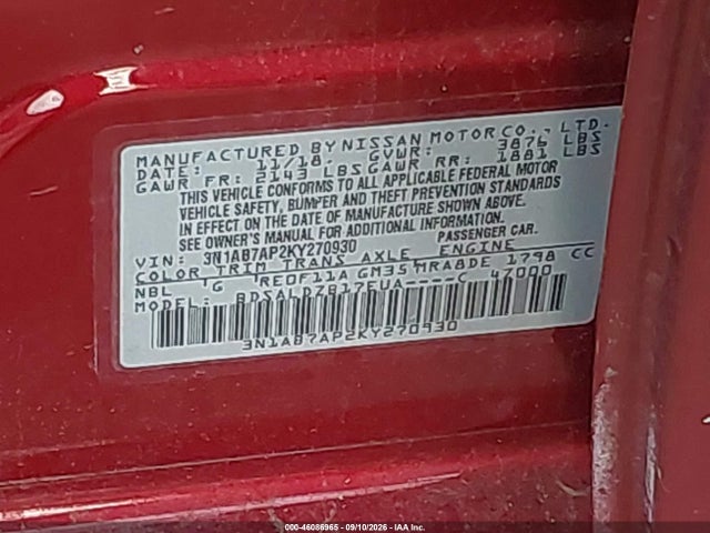 2019 NISSAN SENTRA SV 9