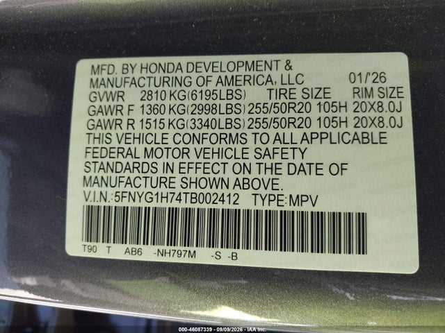 2026 HONDA PILOT TOURING/TOURING BLACKOUT 9