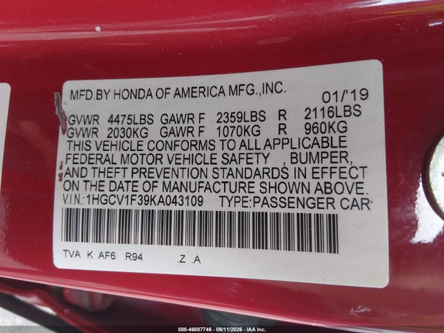 2019 HONDA ACCORD SPORT 9