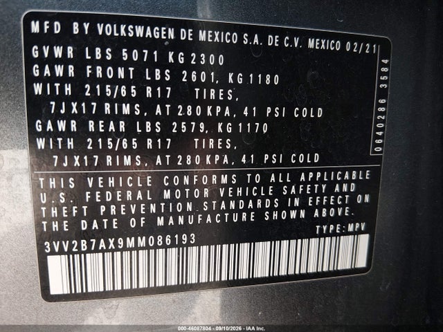2021 VOLKSWAGEN TIGUAN 2.0T SE/2.0T SE R-LINE BLACK/2.0T SEL 9