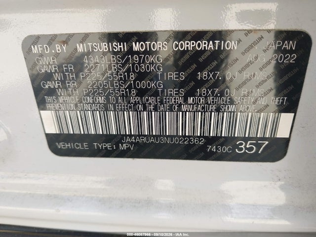 2022 MITSUBISHI OUTLANDER SPORT 2.0 BE AWC/2.0 ES AWC/2.0 LE AWC/2.0 SE AWC/2.0 SE SPECIAL EDITION AWC 9