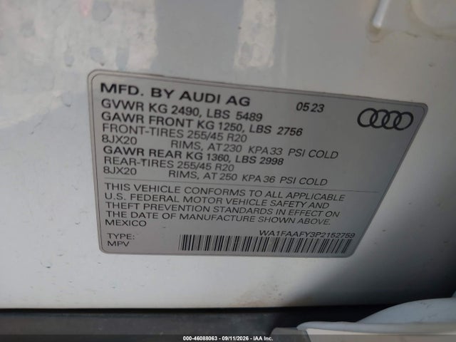 2023 AUDI Q5 PRESTIGE 45 TFSI S LINE QUATTRO S TRONIC 9