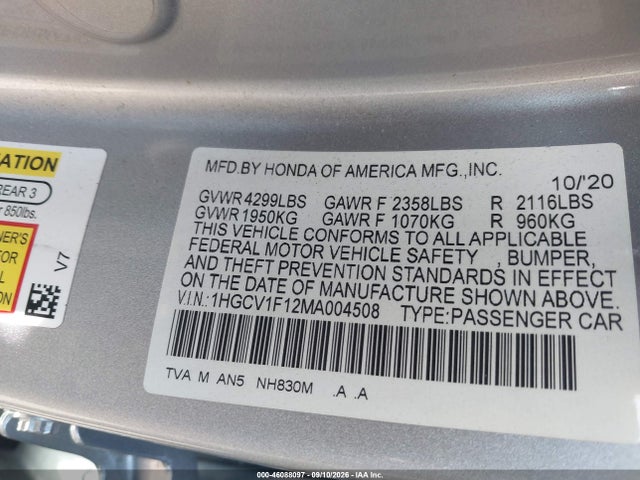2021 HONDA ACCORD LX 9