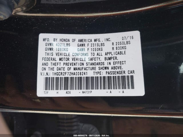 2017 HONDA ACCORD EX 9