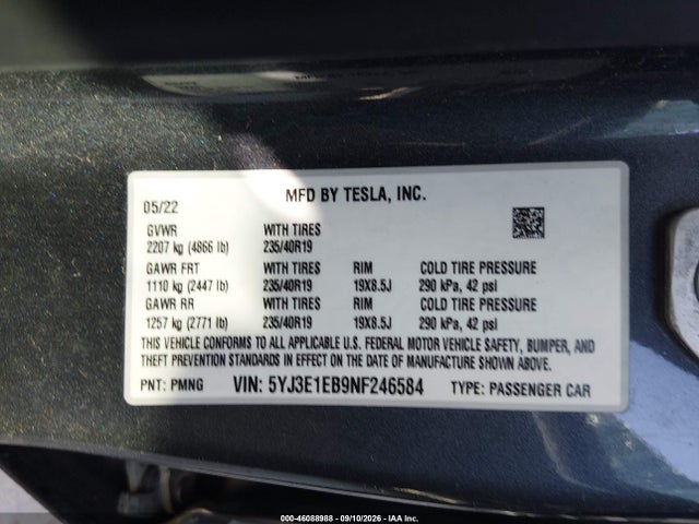 2022 TESLA MODEL 3 LONG RANGE DUAL MOTOR ALL-WHEEL DRIVE 9