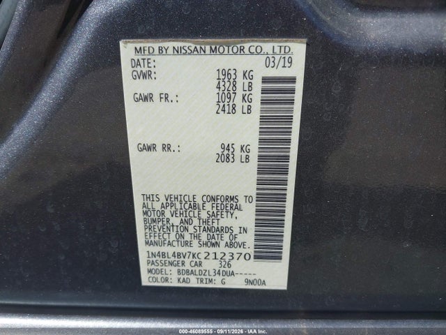2019 NISSAN ALTIMA 2.5 S 9