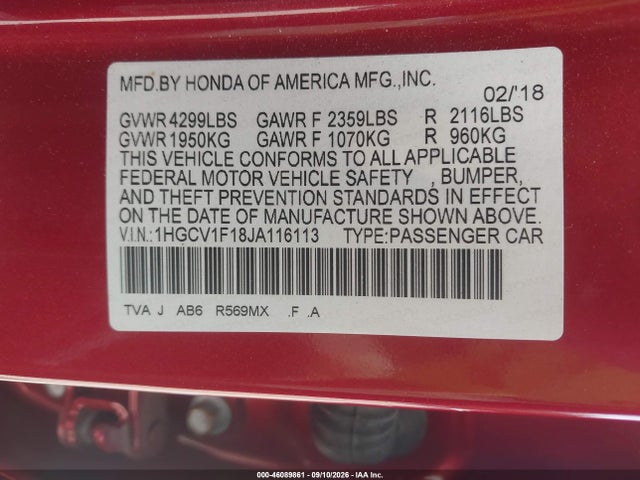 2018 HONDA ACCORD LX 9