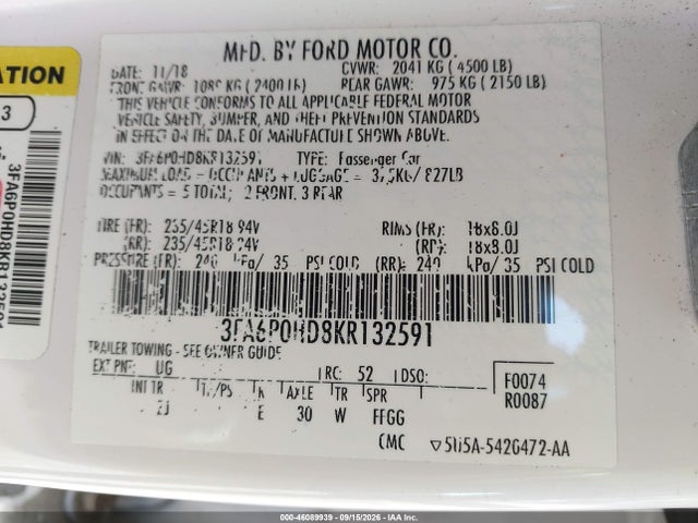 2019 FORD FUSION SE 9