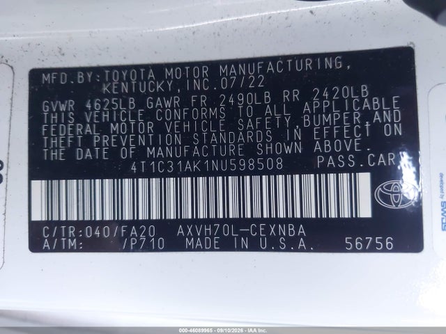 2022 TOYOTA CAMRY LE HYBRID 9