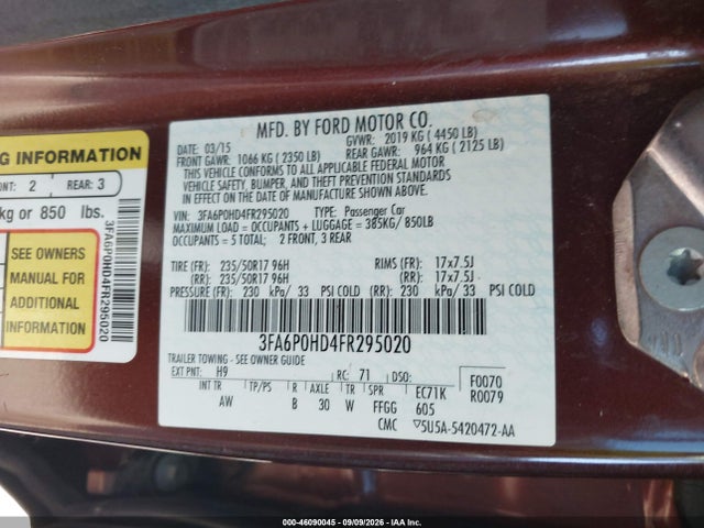 2015 FORD FUSION SE 照片 9