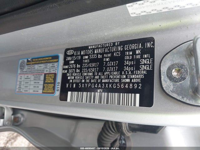 2019 KIA SORENTO 2.4L L 9
