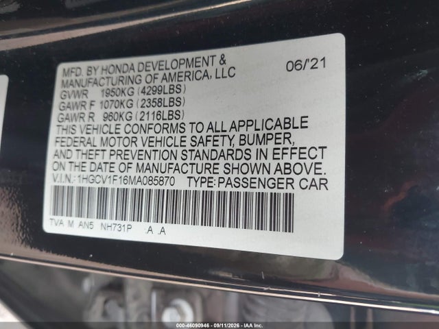 2021 HONDA ACCORD LX 9