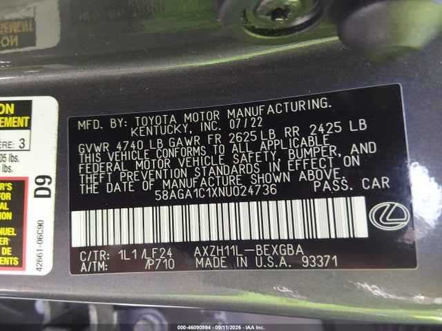 2022 LEXUS ES 300H F SPORT 9