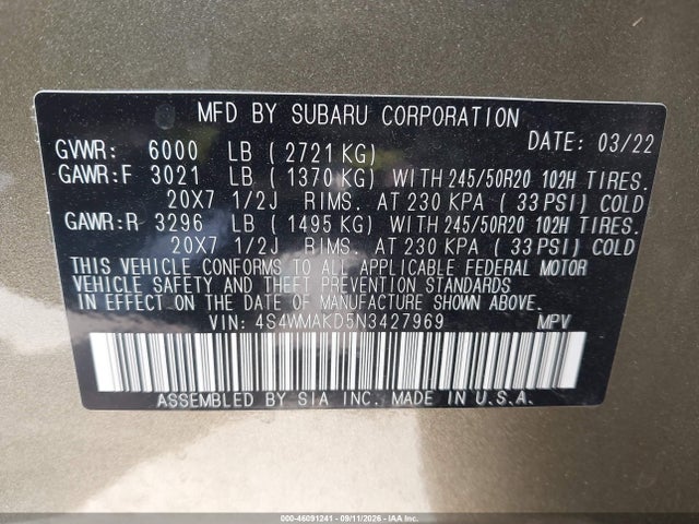 2022 SUBARU ASCENT LIMITED 9
