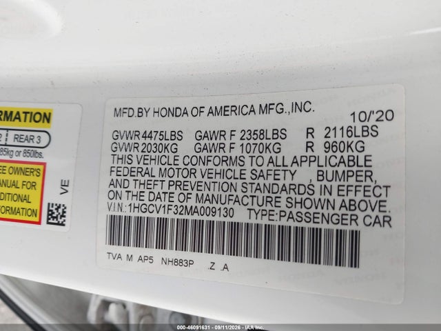 2021 HONDA ACCORD SPORT 9