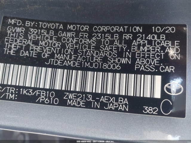 2021 TOYOTA COROLLA HYBRID LE 9