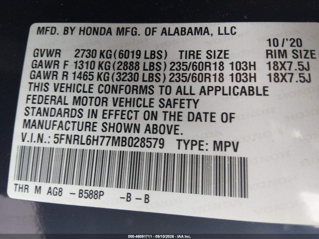 2021 HONDA ODYSSEY EX-L 9