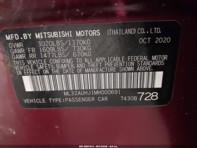 2021 MITSUBISHI MIRAGE CARBONITE EDITION/ES/LE 9