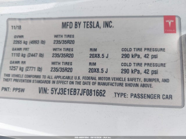 2018 TESLA MODEL 3 LONG RANGE/PERFORMANCE 9