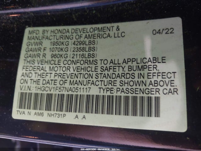 2022 HONDA ACCORD EX-L 9