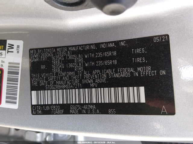 2021 TOYOTA HIGHLANDER XLE 9