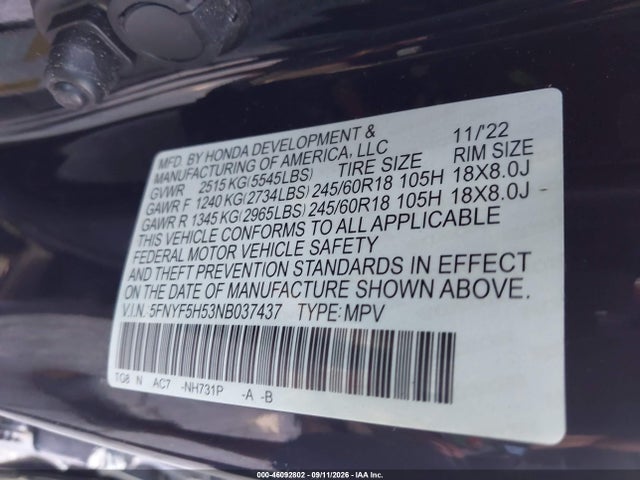 2022 HONDA PILOT 2WD EX-L 9