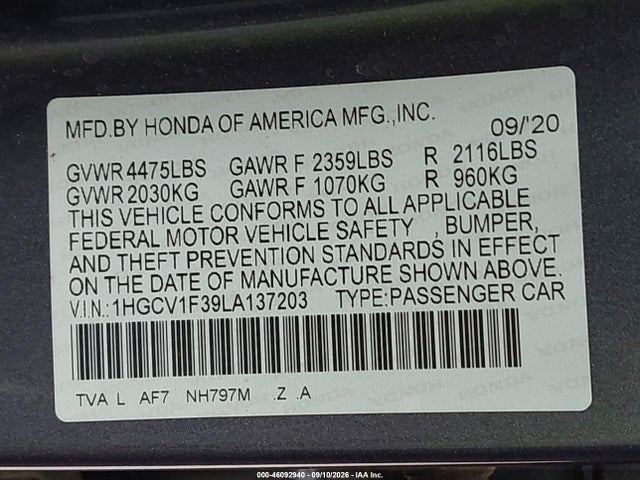 2020 HONDA ACCORD SPORT 9