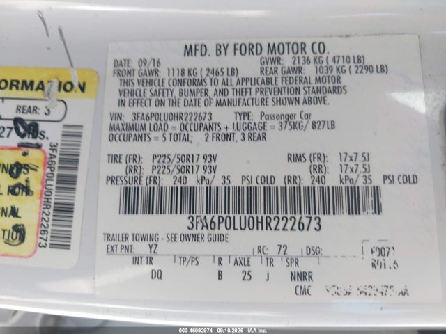 2017 FORD FUSION HYBRID SE 9