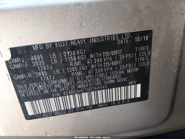2017 SUBARU OUTBACK 2.5I PREMIUM 9