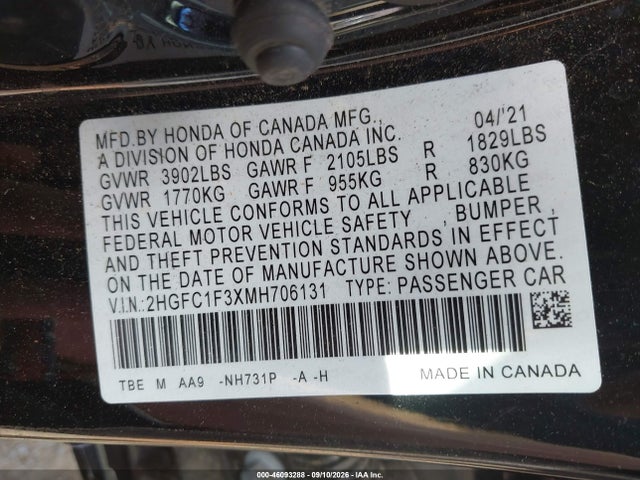 2021 HONDA CIVIC EX 9