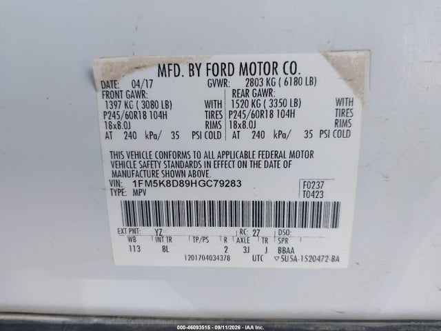 2017 FORD EXPLORER XLT 9
