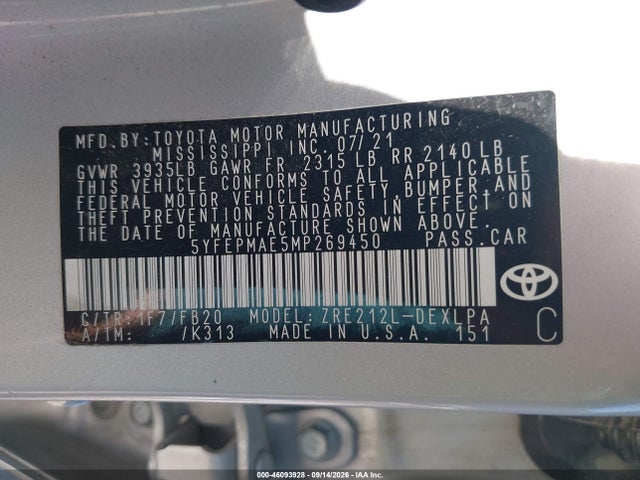 2021 TOYOTA COROLLA LE 9
