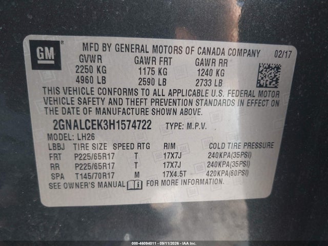2017 CHEVROLET EQUINOX LT 9