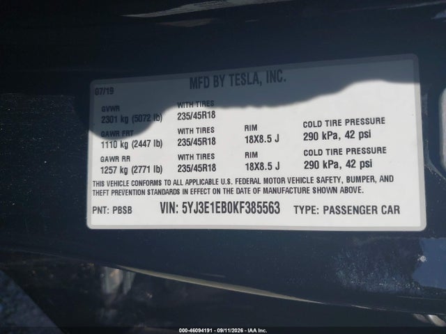2019 TESLA MODEL 3 LONG RANGE/PERFORMANCE 9