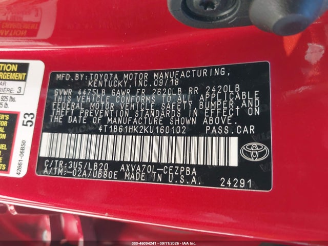 2019 TOYOTA CAMRY XSE 9