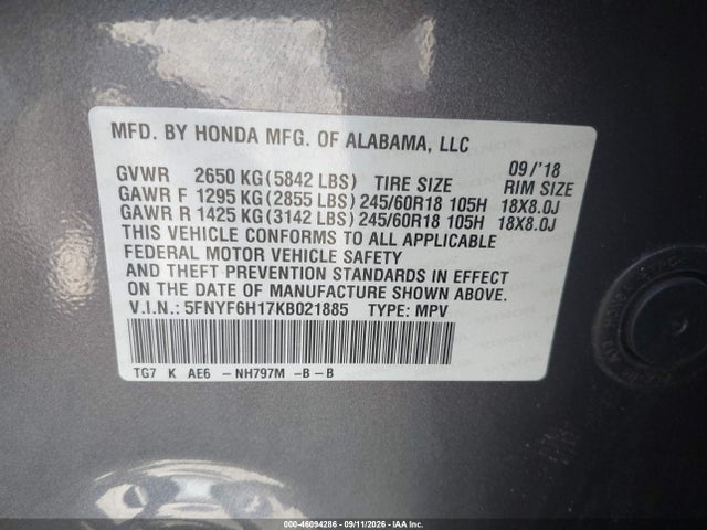 2019 HONDA PILOT LX 9