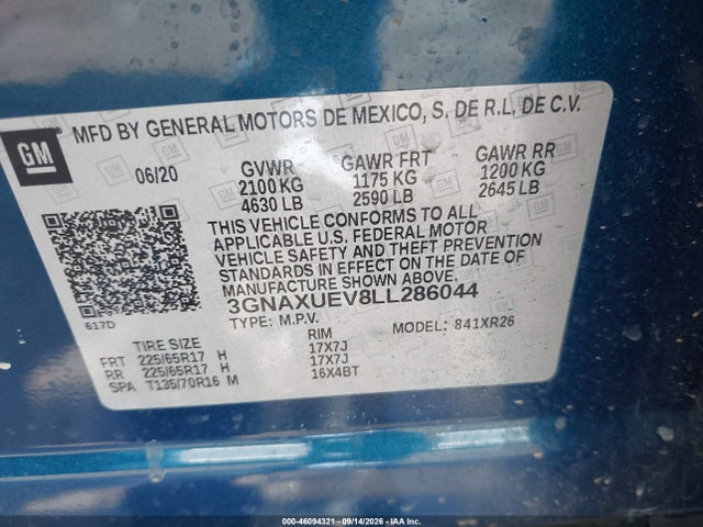 2020 CHEVROLET EQUINOX AWD LT 1.5L TURBO 9