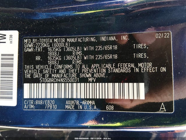2022 TOYOTA HIGHLANDER HYBRID XLE 9