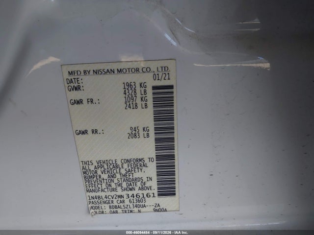 2021 NISSAN ALTIMA SR FWD 9
