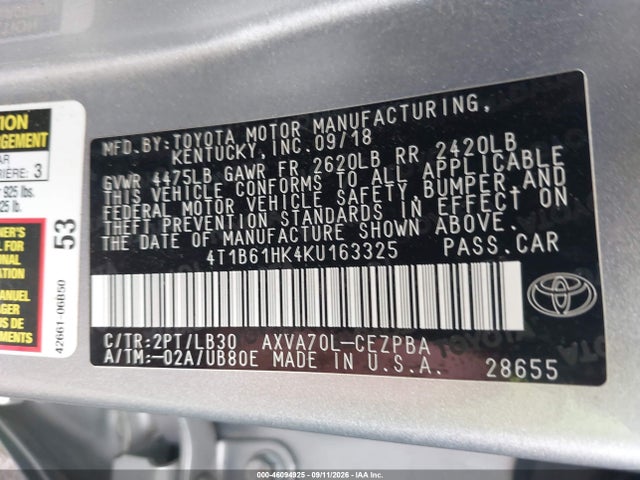 2019 TOYOTA CAMRY XSE 9